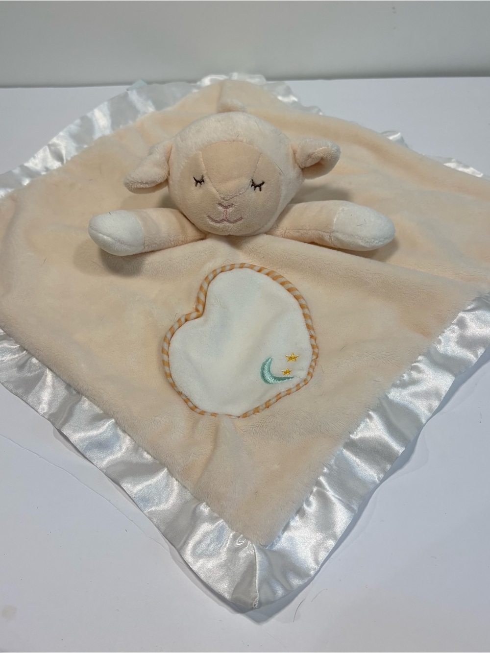 Douglas Baby Lovey Lamb Cream Security Blanket Sheep Satin Trim Moon Stars 14”